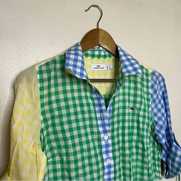Vineyard Vines Multicolor Gingham Shirt 2 Popover Green Yellow Blue Coastal - Picture 10 of 11